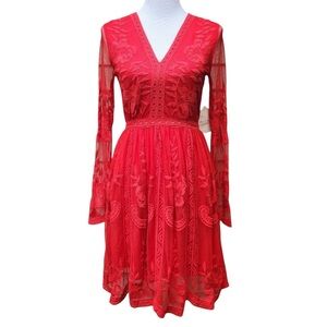 ALTAR’D STATE LAVESTA red lace sleek fit women’s dress above knee size SMALL EUC